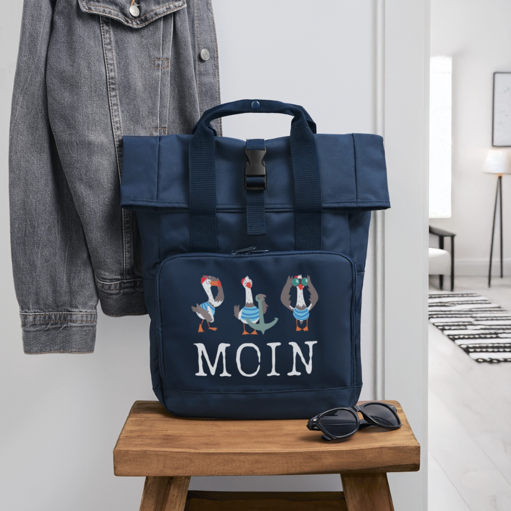 Rolltop Rucksack MOIN MÖWE – , Daypack 14 Liter, maritimer Rucksack - Navy