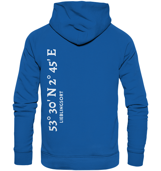 Personalisierbarer Koordinaten Hoodie WELTVERLIEBT mit Backprint - Organic Hoodie