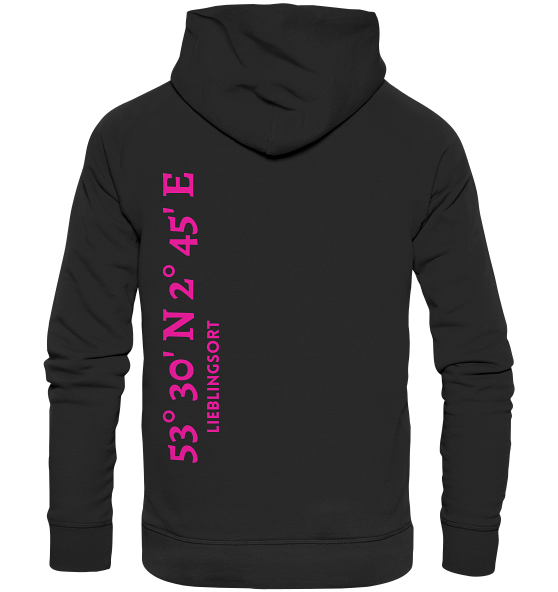 Personalisierbarer Hoodie mit Koordinaten in pink - Organic Hoodie