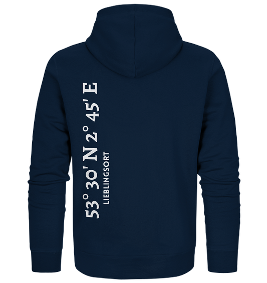 Koordinaten Sweatjacke WELTVERLIEBT, personalisierbar mit Wunschort - Koordinaten Zipper