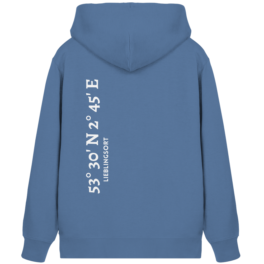 Koordinaten Sweatjacke WELTVERLIEBT, personalisierbar mit Wunschort - Koordinaten Zipper