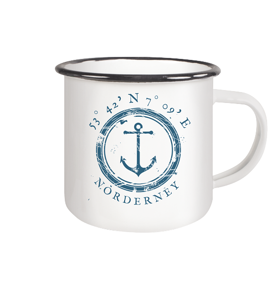 Norderney Campingbecher mit Koordinaten - Emaille Tasse von Meercoordinates