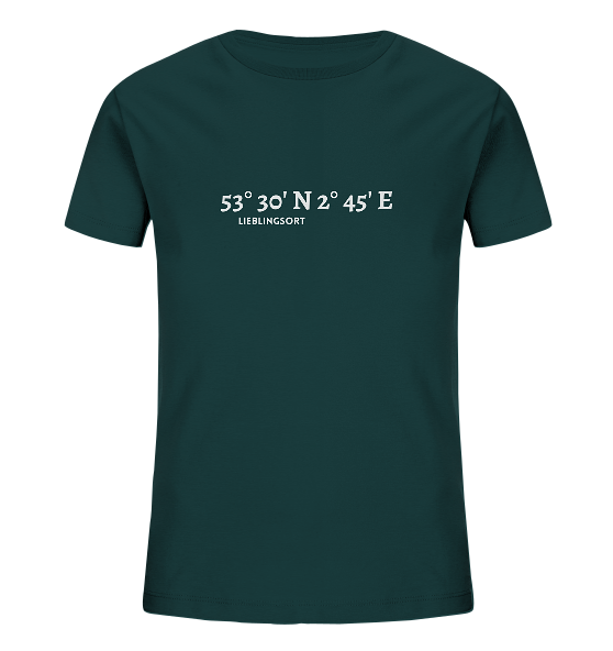 Personalisierbares Kinder T-Shirt WELTVERLIEBT mit Koordinaten - Kids Organic Shirt