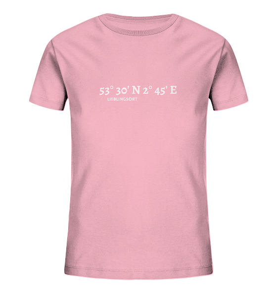 Personalisierbares Kinder T-Shirt WELTVERLIEBT mit Koordinaten - Kids Organic Shirt