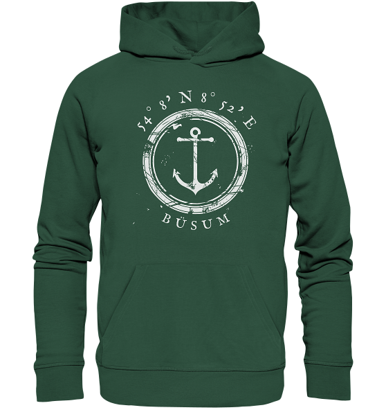 Büsum Hoodie mit Anker, maritimer Koordinaten Hoodie - Organic Hoodie