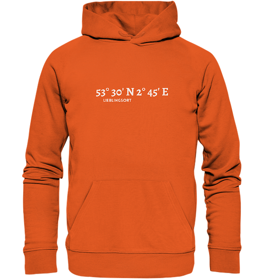 personalisierter Koordinaten Hoodie WELTVERLIEBT orange