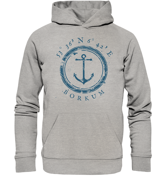 maritimer Borkum Organic Hoodie mit Koordinaten