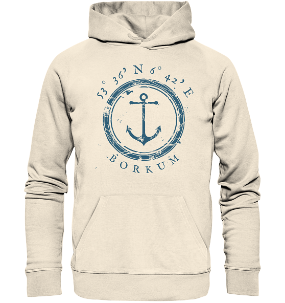 maritimer Borkum Organic Hoodie mit Koordinaten