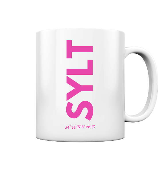 Sylt Kaffeebecher, Schriftzug mit Koordinaten - Tasse glossy - MEERcoordinates