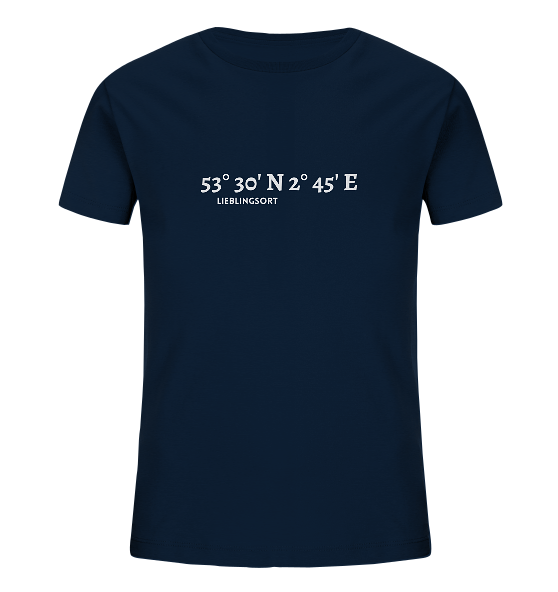 Personalisierbares Kinder T-Shirt WELTVERLIEBT mit Koordinaten - Kids Organic Shirt