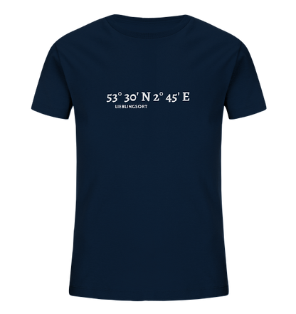 Personalisierbares Kinder T-Shirt WELTVERLIEBT mit Koordinaten - Kids Organic Shirt