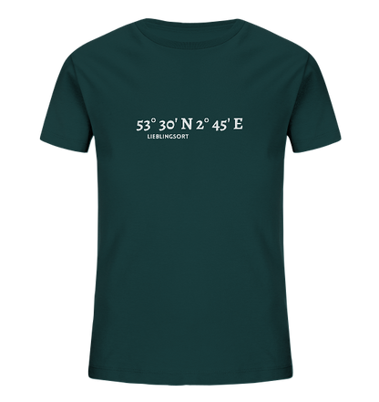 Personalisierbares Kinder T-Shirt WELTVERLIEBT mit Koordinaten - Kids Organic Shirt