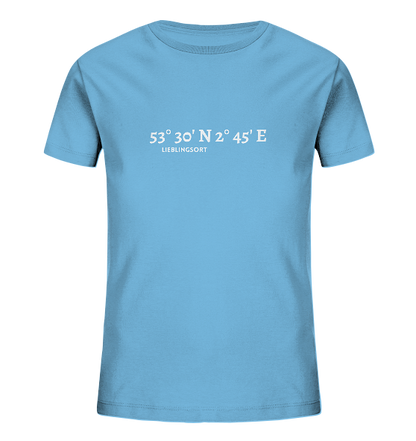 Personalisierbares Kinder T-Shirt WELTVERLIEBT mit Koordinaten - Kids Organic Shirt