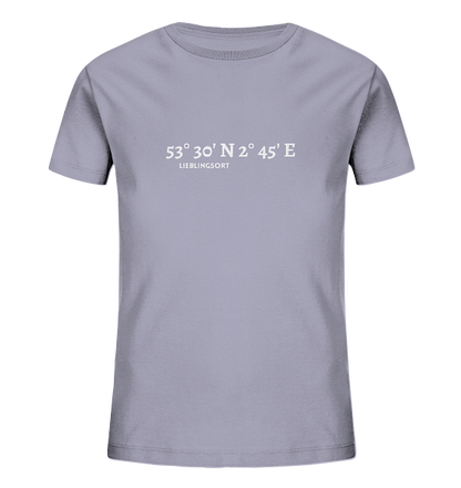 Personalisierbares Kinder T-Shirt WELTVERLIEBT mit Koordinaten - Kids Organic Shirt
