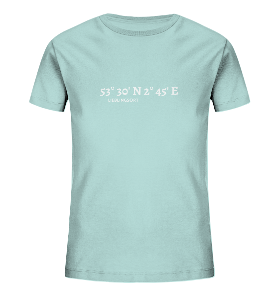 Personalisierbares Kinder T-Shirt WELTVERLIEBT mit Koordinaten - Kids Organic Shirt