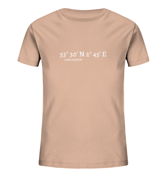 Personalisierbares Kinder T-Shirt WELTVERLIEBT mit Koordinaten - Kids Organic Shirt