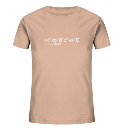 Personalisierbares Kinder T-Shirt WELTVERLIEBT mit Koordinaten - Kids Organic Shirt