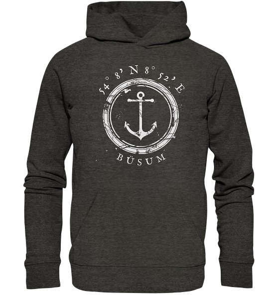 Büsum Hoodie mit Anker, maritimer Koordinaten Hoodie - Organic Hoodie