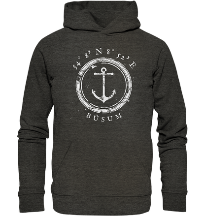 Büsum Hoodie mit Anker, maritimer Koordinaten Hoodie - Organic Hoodie