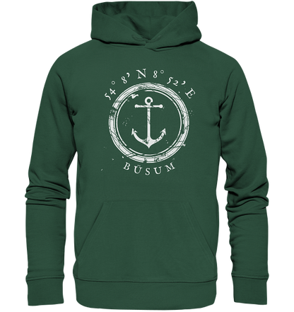 Büsum Hoodie mit Anker, maritimer Koordinaten Hoodie - Organic Hoodie