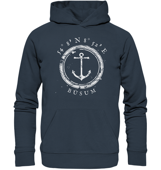 Büsum Hoodie mit Anker, maritimer Koordinaten Hoodie - Organic Hoodie