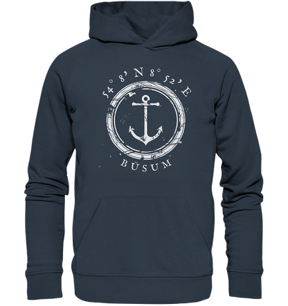 Büsum Hoodie mit Anker, maritimer Koordinaten Hoodie - Organic Hoodie