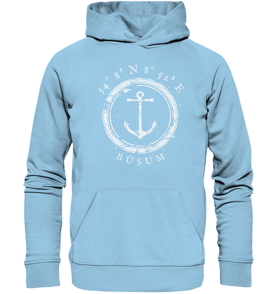Büsum Hoodie mit Anker, maritimer Koordinaten Hoodie - Organic Hoodie