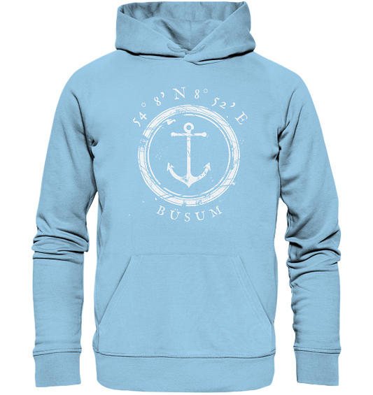 Büsum Hoodie mit Anker, maritimer Koordinaten Hoodie - Organic Hoodie
