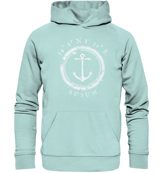 Büsum Hoodie mit Anker, maritimer Koordinaten Hoodie - Organic Hoodie