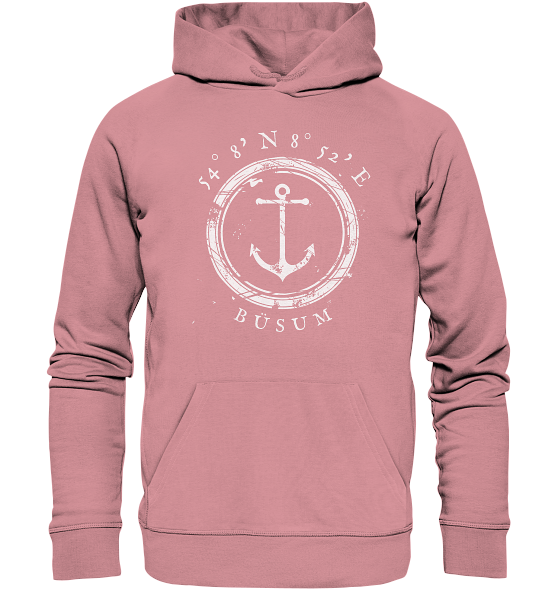 Büsum Hoodie mit Anker, maritimer Koordinaten Hoodie - Organic Hoodie