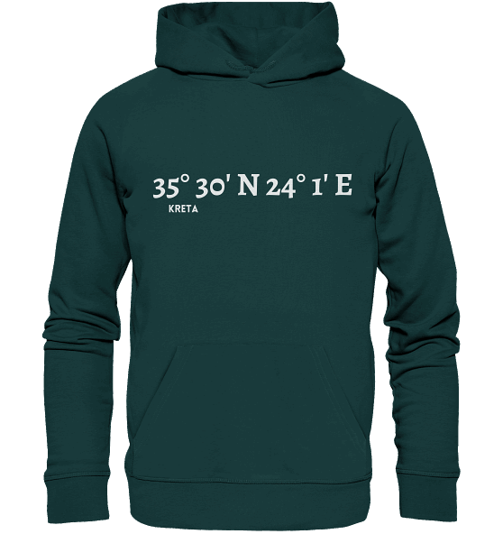 Kreta Hoodie mit Koordinaten - Organic Hoodie, unisex, adult