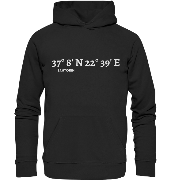Santorin Hoodie mit Koordinaten - Organic Hoodie
