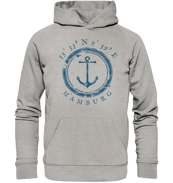 Hamburg Hoodie mit Koordinaten, maritim mit Anker