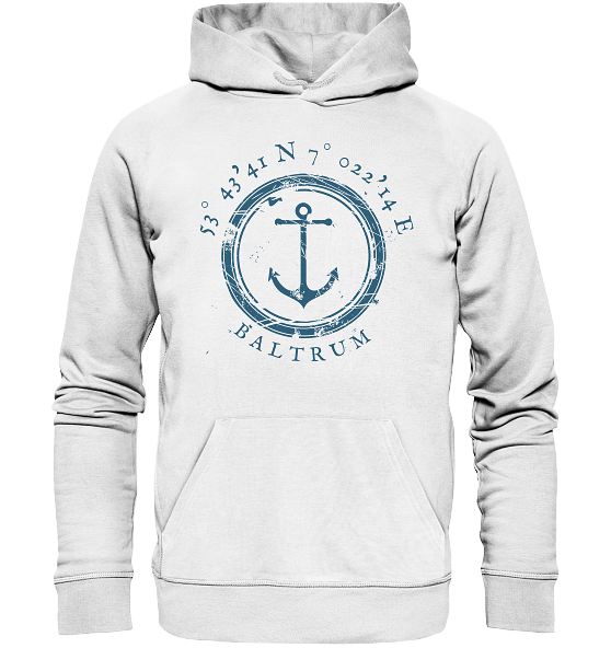 Baltrum Hoodie maritim mit Anker - Organic Koordinaten Hoodie - Meercoordinates