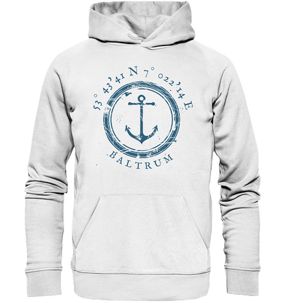 Baltrum Hoodie maritim mit Anker - Organic Koordinaten Hoodie - Meercoordinates