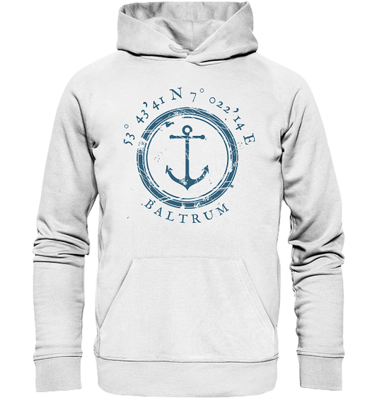 Baltrum Hoodie maritim mit Anker - Organic Koordinaten Hoodie - Meercoordinates