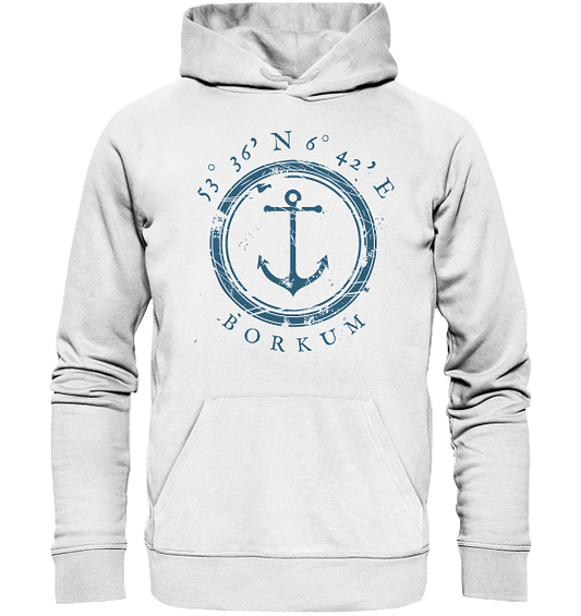 maritimer Borkum Organic Hoodie mit Koordinaten von Meercoordinates