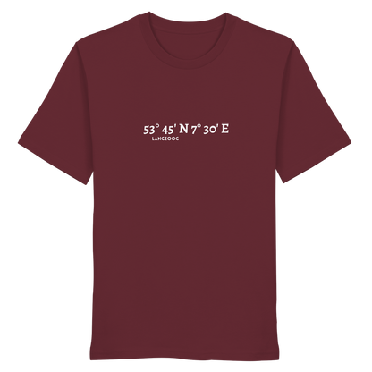 Langeoog T-Shirt mit Koordinaten, Langeoog Souvenir, Ostfriesland Urlaub - Organic Shirt