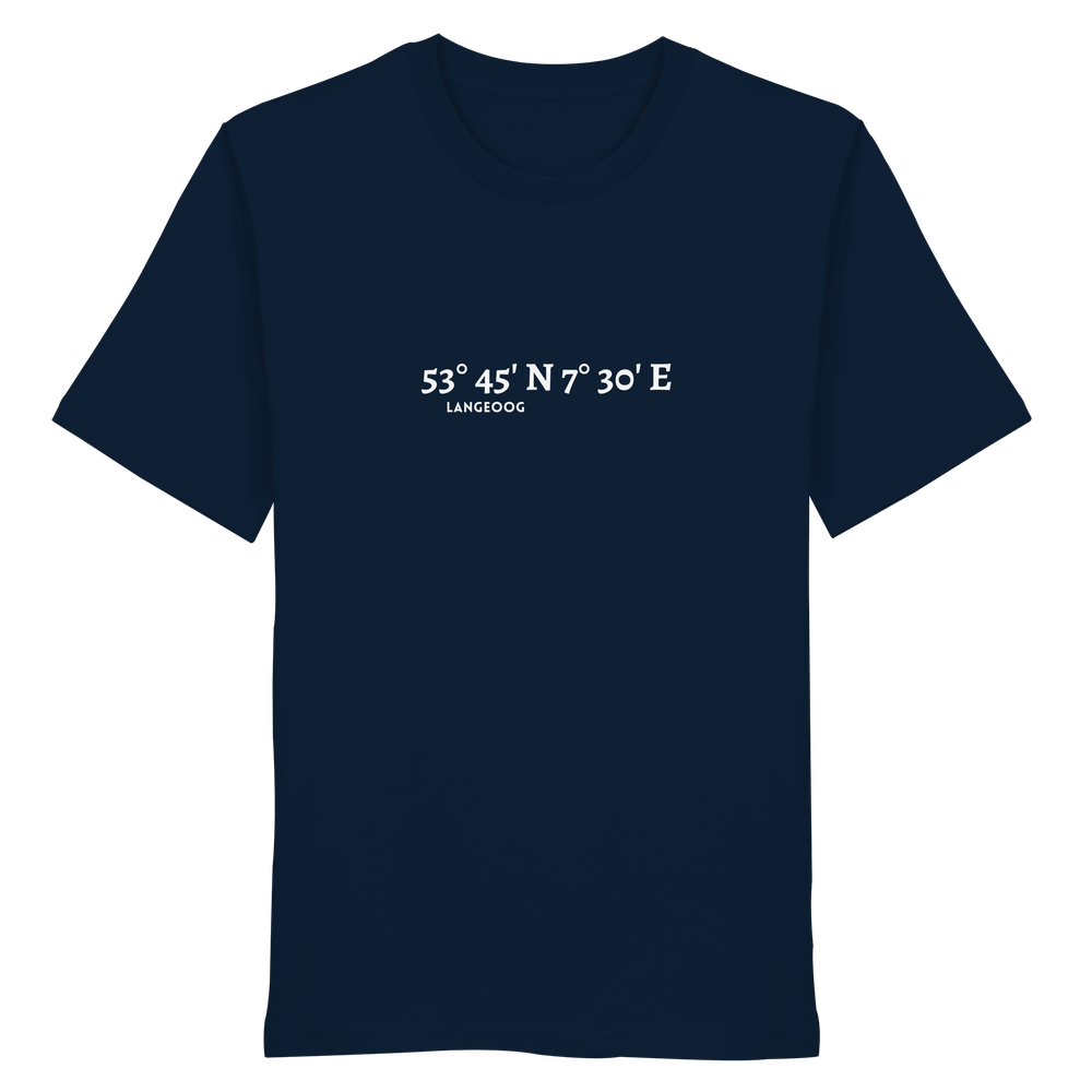 Langeoog T-Shirt mit Koordinaten, Langeoog Souvenir, Ostfriesland Urlaub - Organic Shirt