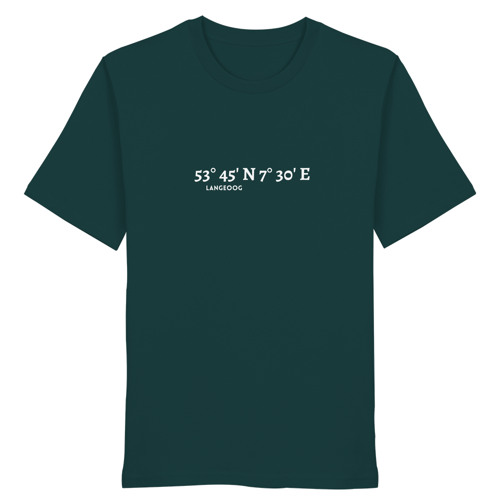 Langeoog T-Shirt mit Koordinaten, Langeoog Souvenir, Ostfriesland Urlaub - Organic Shirt