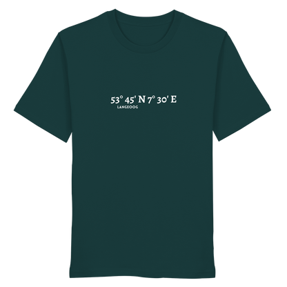 Langeoog T-Shirt mit Koordinaten, Langeoog Souvenir, Ostfriesland Urlaub - Organic Shirt